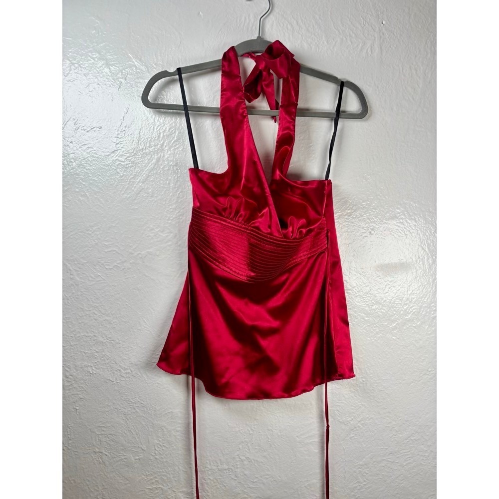 Halter Top Womens Medium Red Satin Tie Y2K Dark Romance‎ Coquette Clubwear Bold - Picture 12 of 13